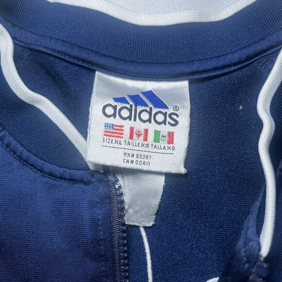 VTG 90s Y2K ADIDAS Short Sleeve Full Zip Blue Men's Size XL Back Logo Stripes - Picture 5 of 11